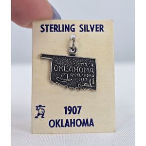 New on Card Vintage Forte Sterling Silver Oklahoma Bracelet Charm Souvenir